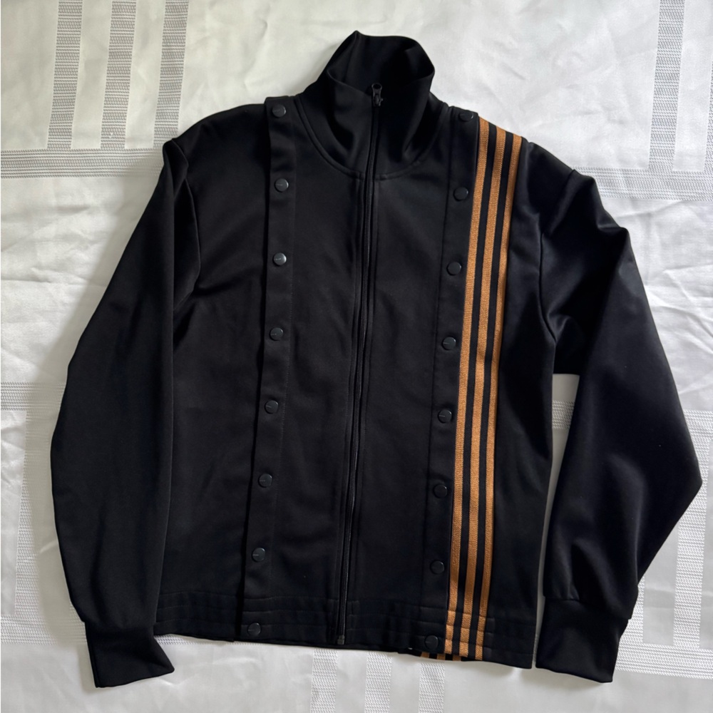 Adidas Ivy Park Black Oversized Jacket with Caramel Stripe Accent